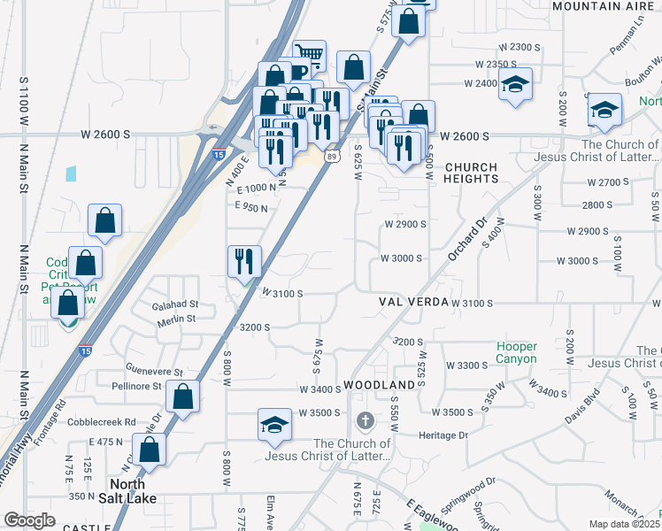 map of restaurants, bars, coffee shops, grocery stores, and more near 589 Compass Cir in North Salt Lake