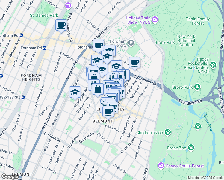 map of restaurants, bars, coffee shops, grocery stores, and more near 2427 Hoffman Street in Bronx