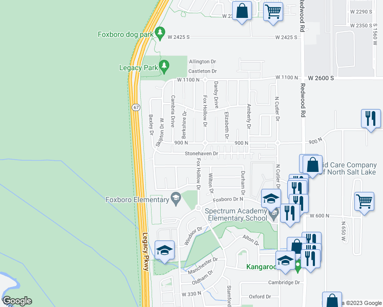 map of restaurants, bars, coffee shops, grocery stores, and more near 1049 Stonehaven Drive in North Salt Lake