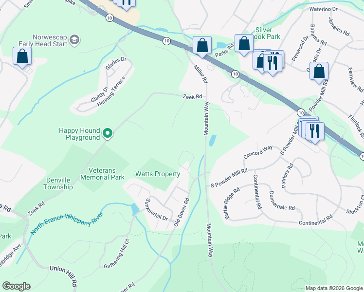 map of restaurants, bars, coffee shops, grocery stores, and more near 32-114 Arlene Court in Morris Plains