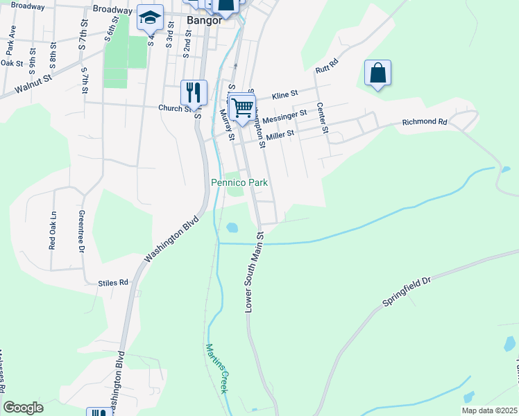 map of restaurants, bars, coffee shops, grocery stores, and more near 807 Lower South Main Street in Bangor