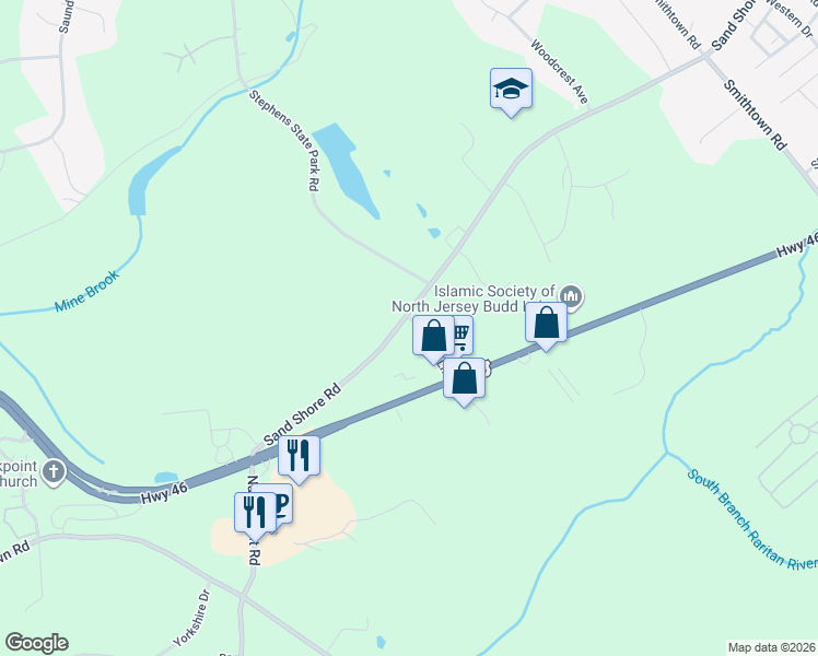 map of restaurants, bars, coffee shops, grocery stores, and more near 423 Sand Shore Road in Hackettstown