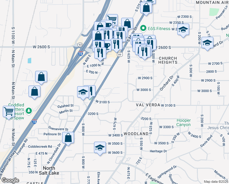 map of restaurants, bars, coffee shops, grocery stores, and more near 557 Compass Circle in North Salt Lake