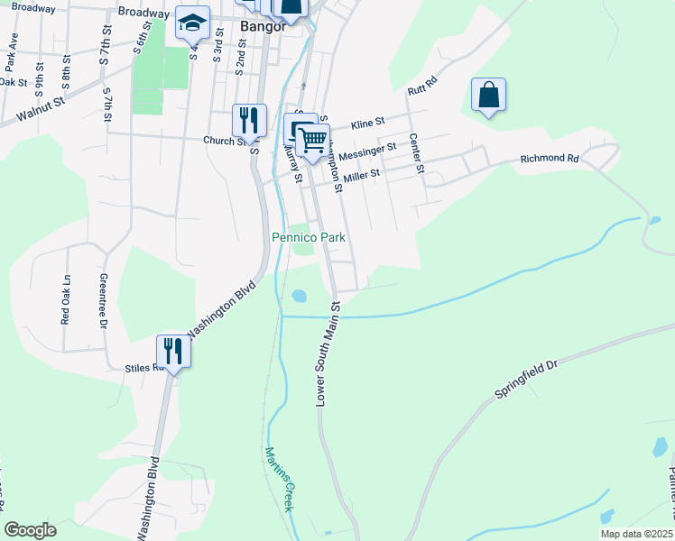 map of restaurants, bars, coffee shops, grocery stores, and more near 807 Lower South Main Street in Bangor