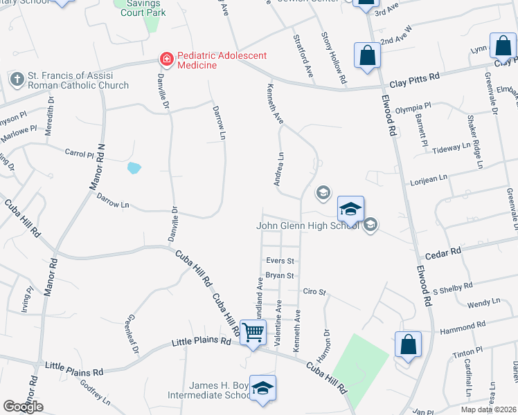map of restaurants, bars, coffee shops, grocery stores, and more near 87 Newfoundland Avenue in Huntington