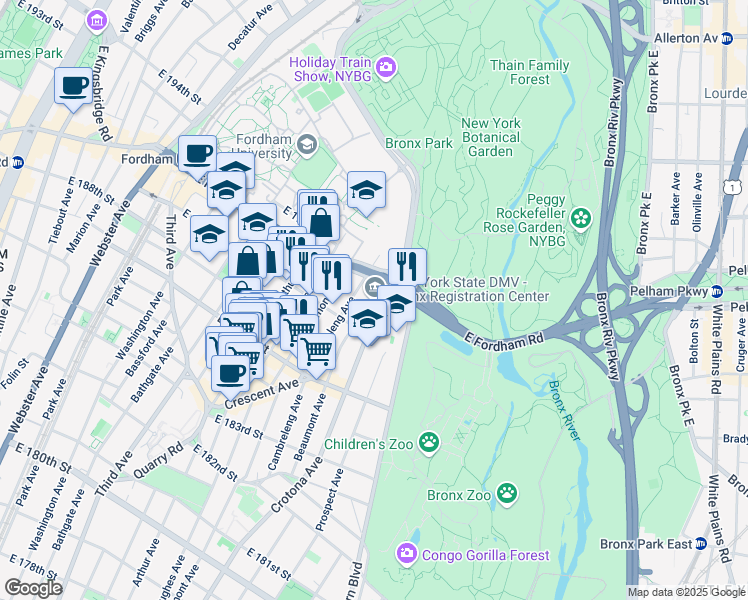 map of restaurants, bars, coffee shops, grocery stores, and more near in The Bronx