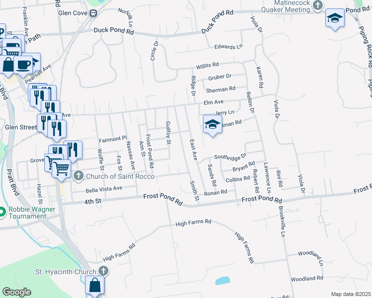 map of restaurants, bars, coffee shops, grocery stores, and more near 40 East Avenue in Glen Cove