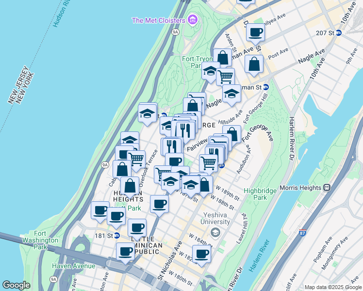 map of restaurants, bars, coffee shops, grocery stores, and more near in New York