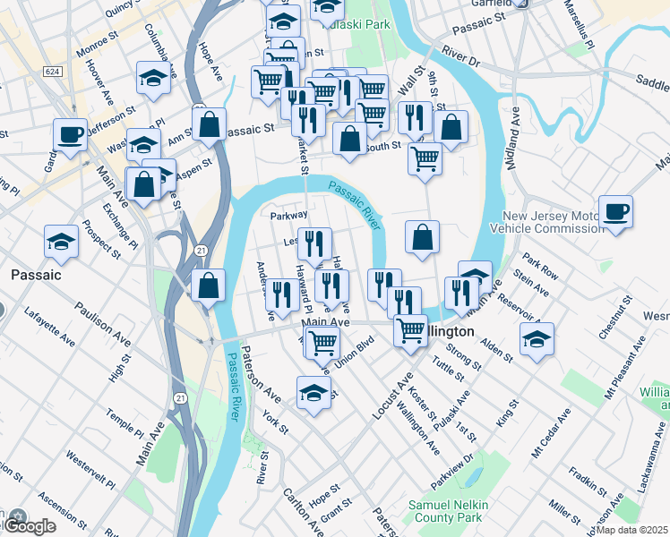 map of restaurants, bars, coffee shops, grocery stores, and more near 73 Wallington Avenue in Wallington
