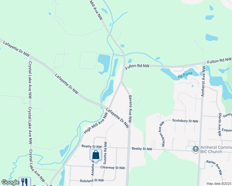 map of restaurants, bars, coffee shops, grocery stores, and more near 5230 High Mill Avenue Northwest in Massillon