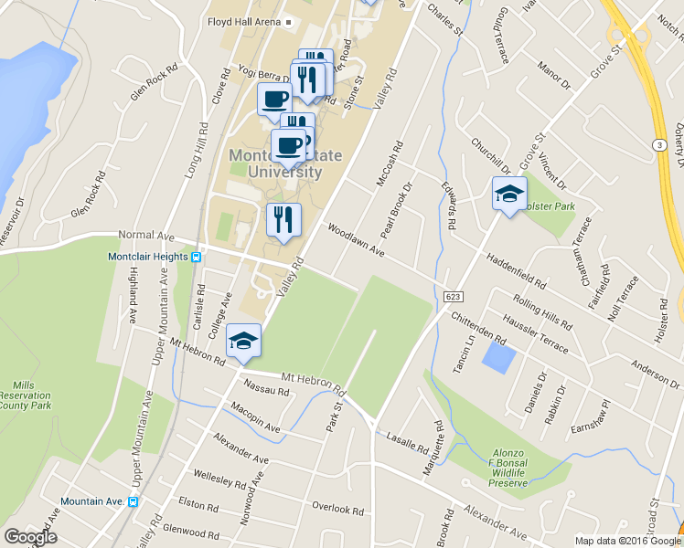 map of restaurants, bars, coffee shops, grocery stores, and more near 251 McCosh Road in Clifton