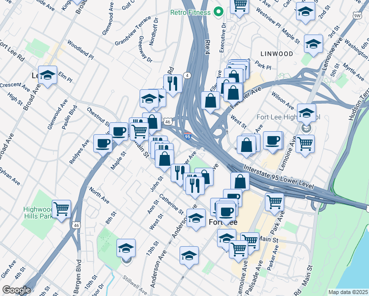 map of restaurants, bars, coffee shops, grocery stores, and more near 2056 Edwin Avenue in Fort Lee