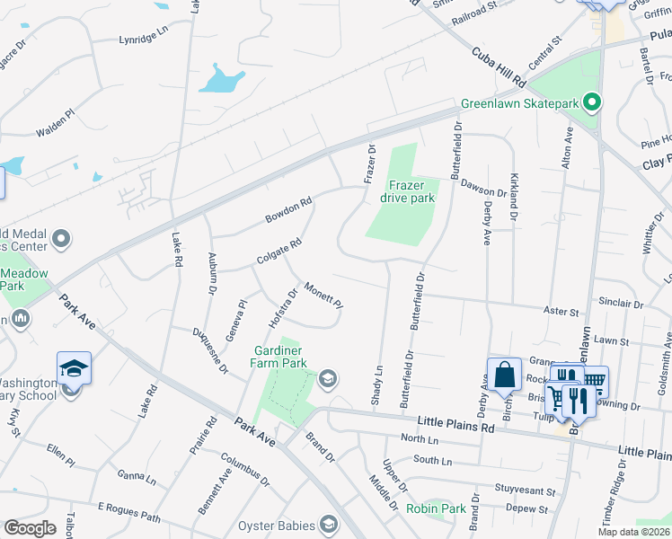 map of restaurants, bars, coffee shops, grocery stores, and more near 63 Rutgers Lane in Huntington