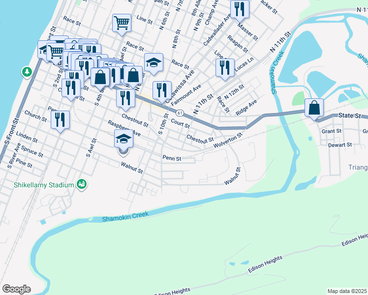 map of restaurants, bars, coffee shops, grocery stores, and more near 1100 Wolverton Street in Sunbury
