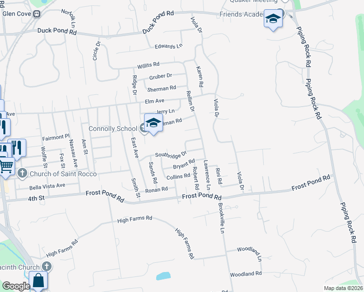 map of restaurants, bars, coffee shops, grocery stores, and more near 3 Mercadante Place in Glen Cove