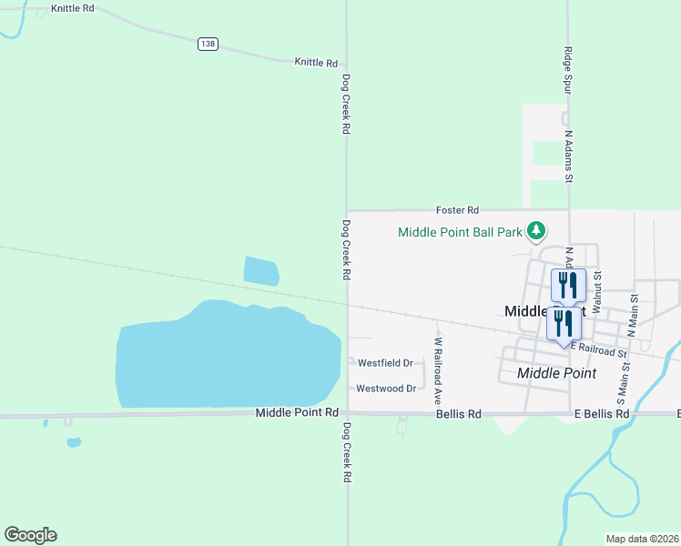 map of restaurants, bars, coffee shops, grocery stores, and more near 10000-10298 Dog Creek Road in Middle Point