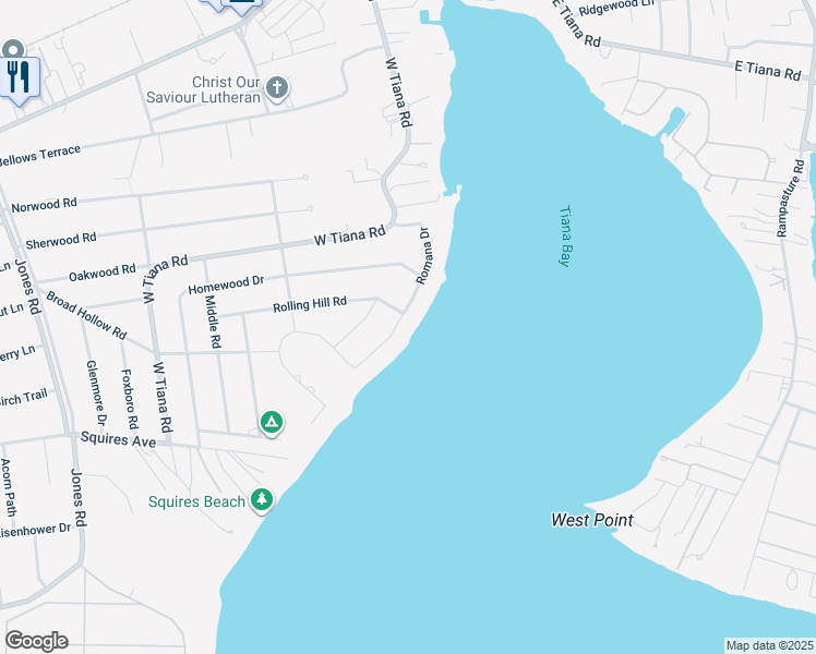 map of restaurants, bars, coffee shops, grocery stores, and more near 27 Romana Drive in Hampton Bays