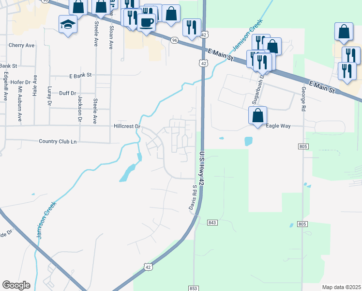 map of restaurants, bars, coffee shops, grocery stores, and more near 1230 Quail Trail in Ashland