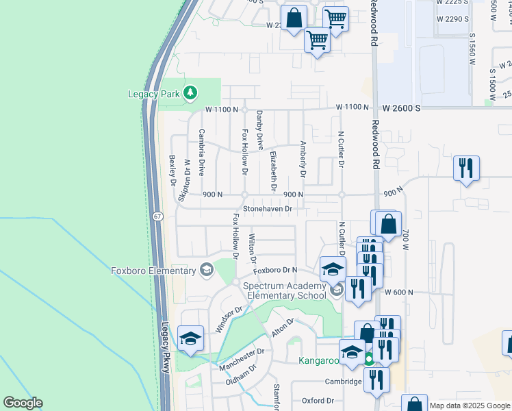 map of restaurants, bars, coffee shops, grocery stores, and more near 988 Stonehaven Drive in North Salt Lake