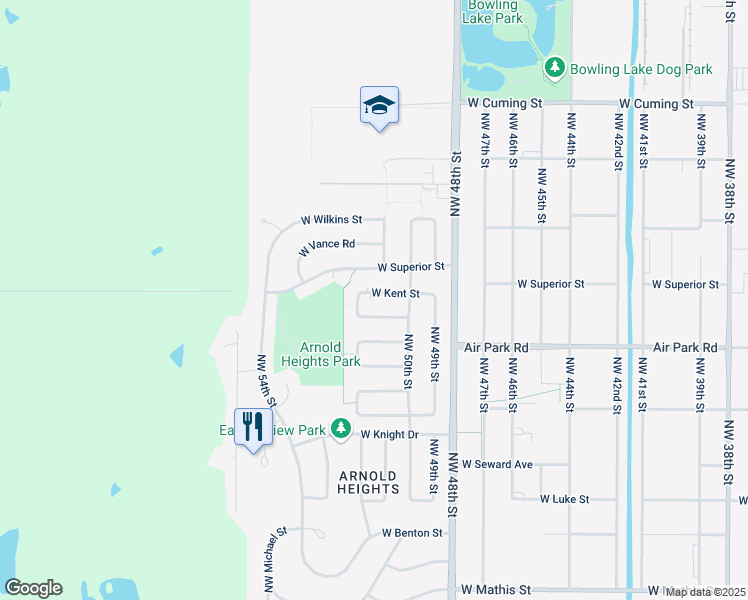map of restaurants, bars, coffee shops, grocery stores, and more near 5115 West Kent Street in Lincoln