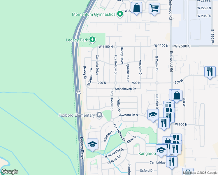 map of restaurants, bars, coffee shops, grocery stores, and more near 1042 Stonehaven Drive in North Salt Lake