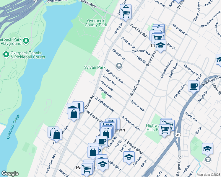 map of restaurants, bars, coffee shops, grocery stores, and more near 132 Ames Avenue in Leonia