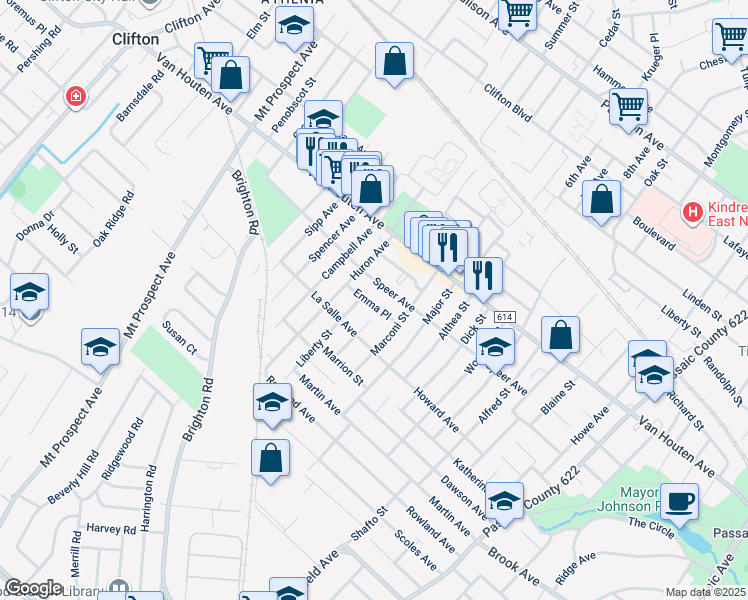 map of restaurants, bars, coffee shops, grocery stores, and more near 32 Emma Place in Clifton