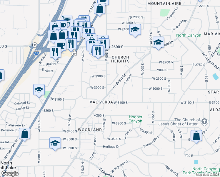 map of restaurants, bars, coffee shops, grocery stores, and more near 2969 400 in Bountiful