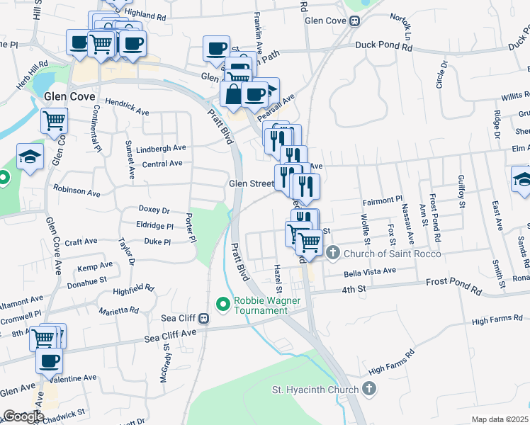 map of restaurants, bars, coffee shops, grocery stores, and more near 4 Hazel Street in Glen Cove