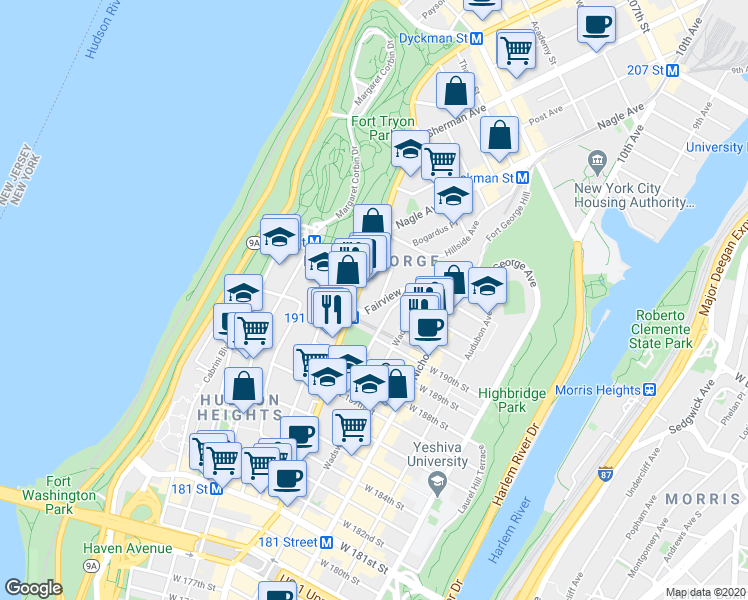 map of restaurants, bars, coffee shops, grocery stores, and more near in New York