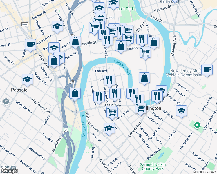 map of restaurants, bars, coffee shops, grocery stores, and more near 73 Wallington Avenue in Wallington