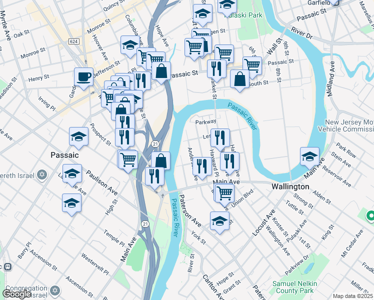 map of restaurants, bars, coffee shops, grocery stores, and more near 47 Anderson Avenue in Wallington