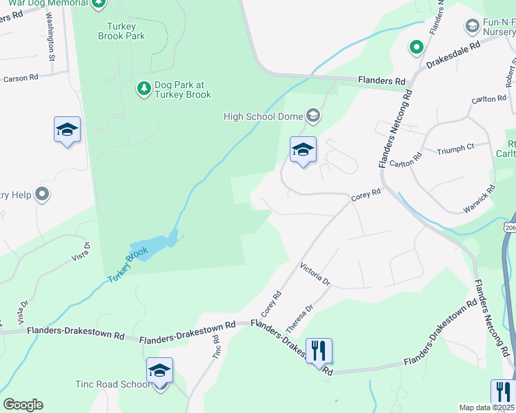 map of restaurants, bars, coffee shops, grocery stores, and more near 15 Schoolhouse Lane in Mount Olive
