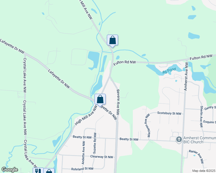 map of restaurants, bars, coffee shops, grocery stores, and more near 5230 High Mill Ave NW in Massillon