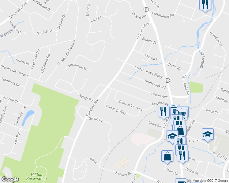 map of restaurants, bars, coffee shops, grocery stores, and more near 155 Sunrise Terrace in Cedar Grove