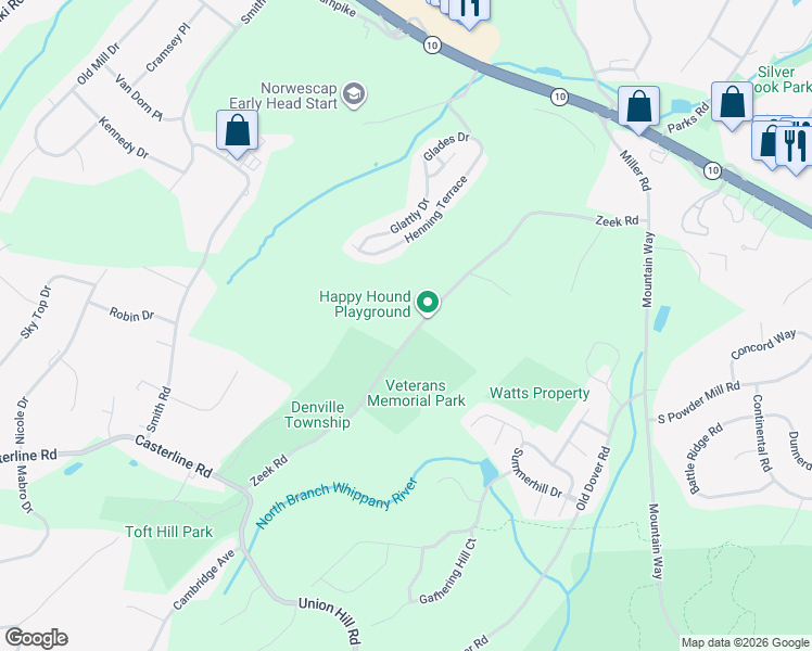 map of restaurants, bars, coffee shops, grocery stores, and more near 37 Zeek Road in Morris Plains