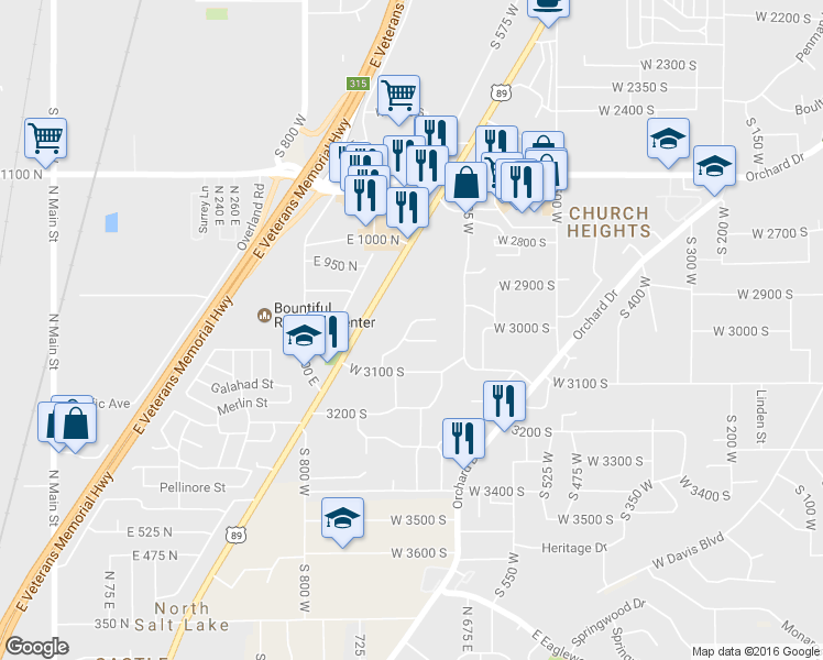 map of restaurants, bars, coffee shops, grocery stores, and more near 558 Eastpointe Cir in North Salt Lake