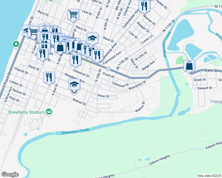 map of restaurants, bars, coffee shops, grocery stores, and more near 1100 Wolverton Street in Sunbury
