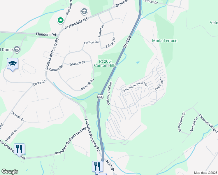 map of restaurants, bars, coffee shops, grocery stores, and more near 74 Oakwood Village in Mount Olive