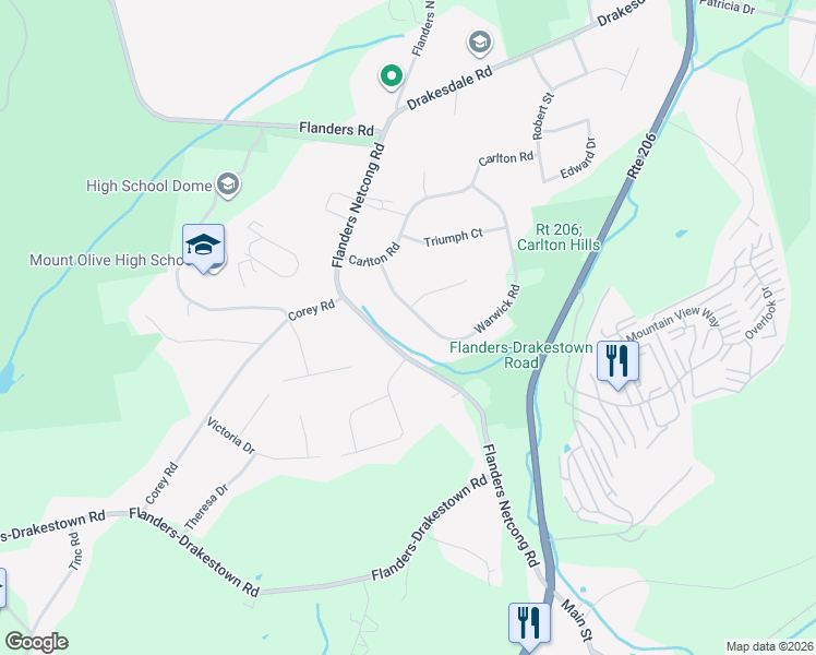 map of restaurants, bars, coffee shops, grocery stores, and more near 35 Warwick Road in Mount Olive