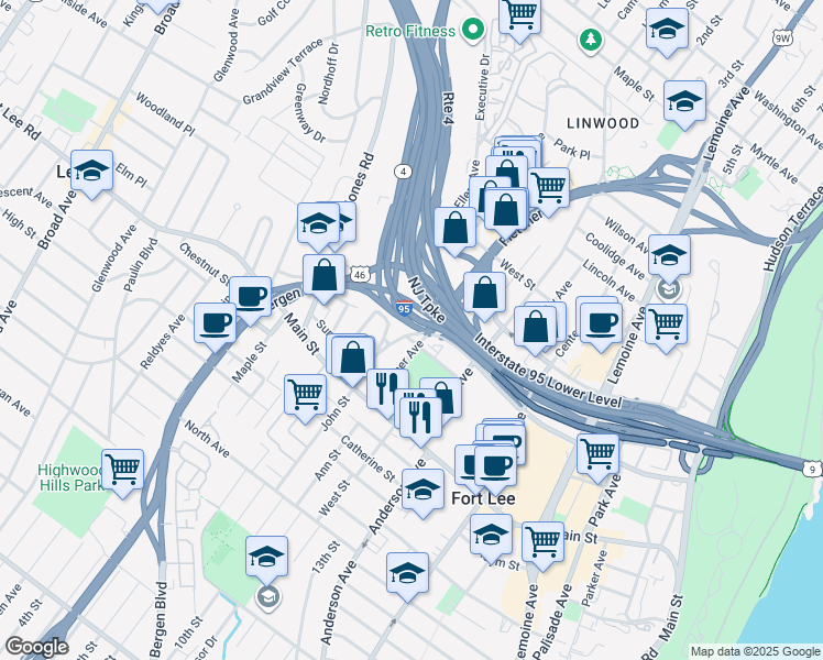 map of restaurants, bars, coffee shops, grocery stores, and more near 2056 Edwin Avenue in Fort Lee