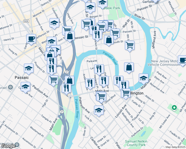 map of restaurants, bars, coffee shops, grocery stores, and more near 68 Hayward Place in Wallington