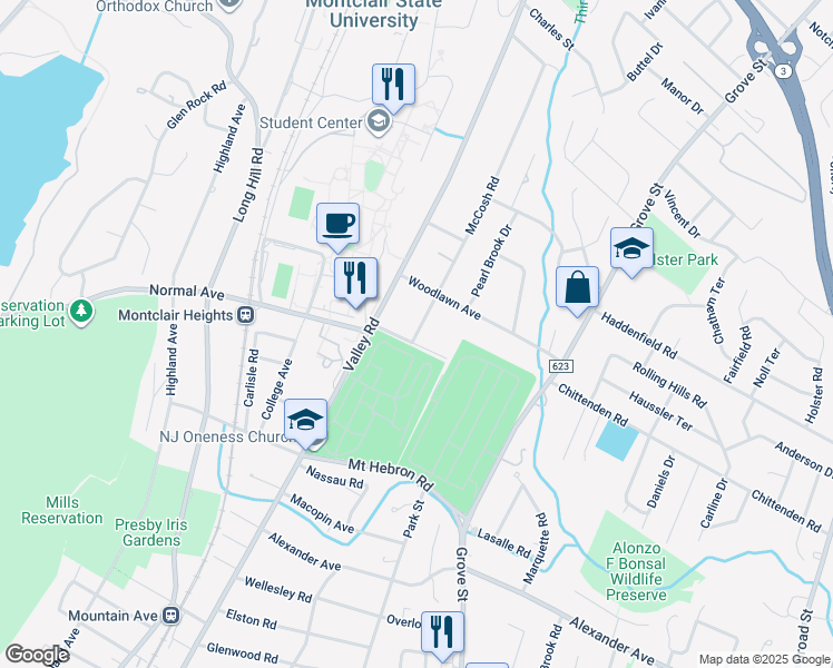 map of restaurants, bars, coffee shops, grocery stores, and more near 251 McCosh Road in Clifton