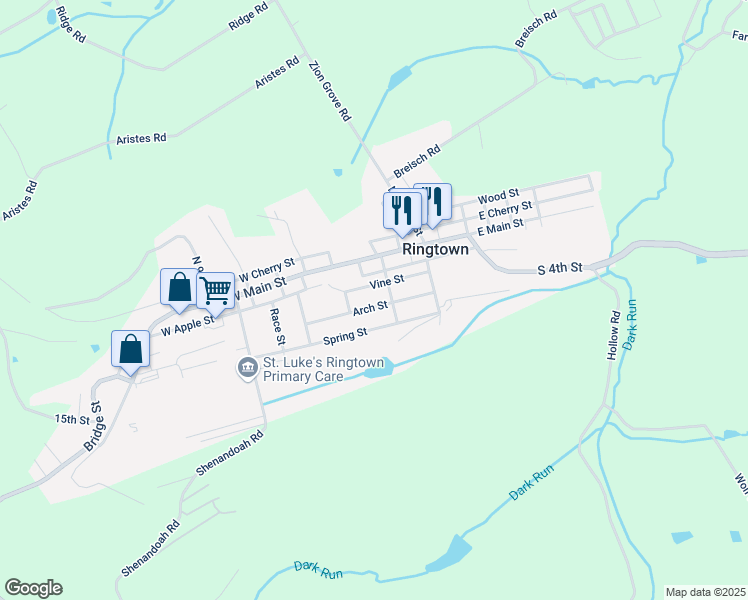 map of restaurants, bars, coffee shops, grocery stores, and more near 219 Arch Street in Frackville