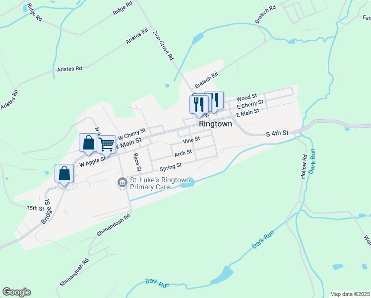 map of restaurants, bars, coffee shops, grocery stores, and more near 219 Arch Street in Frackville