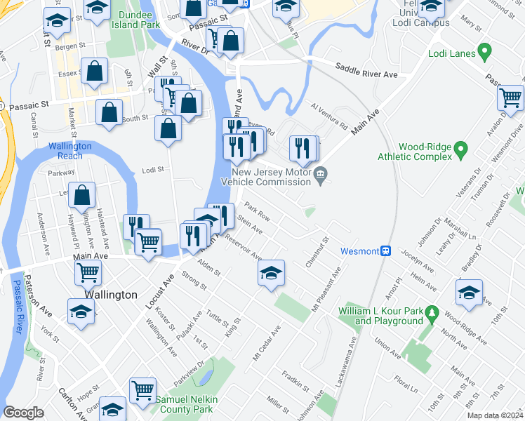 map of restaurants, bars, coffee shops, grocery stores, and more near 31 Park Row in Wallington