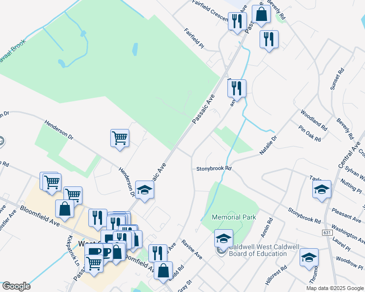 map of restaurants, bars, coffee shops, grocery stores, and more near 3 Long Meadow Lane in West Caldwell