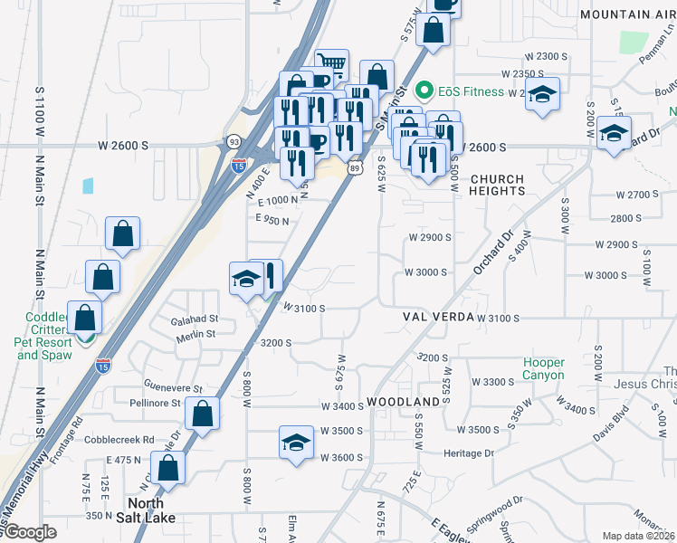 map of restaurants, bars, coffee shops, grocery stores, and more near 558 Eastpointe Cir in North Salt Lake