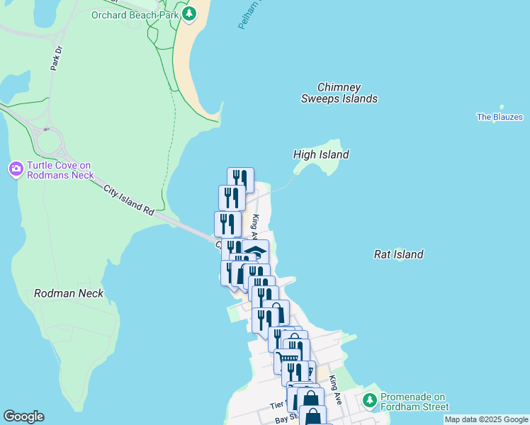 map of restaurants, bars, coffee shops, grocery stores, and more near 678 King Avenue in Bronx