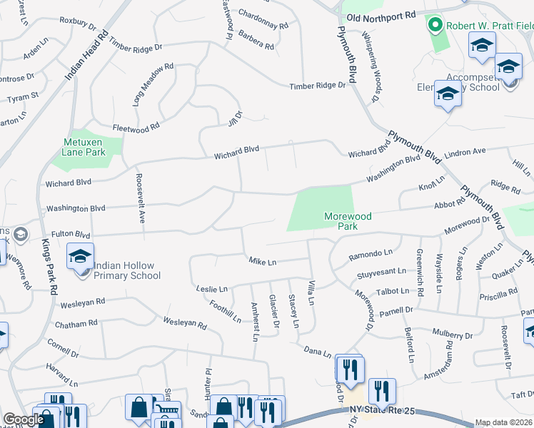 map of restaurants, bars, coffee shops, grocery stores, and more near 18 Peppermill Court in Commack
